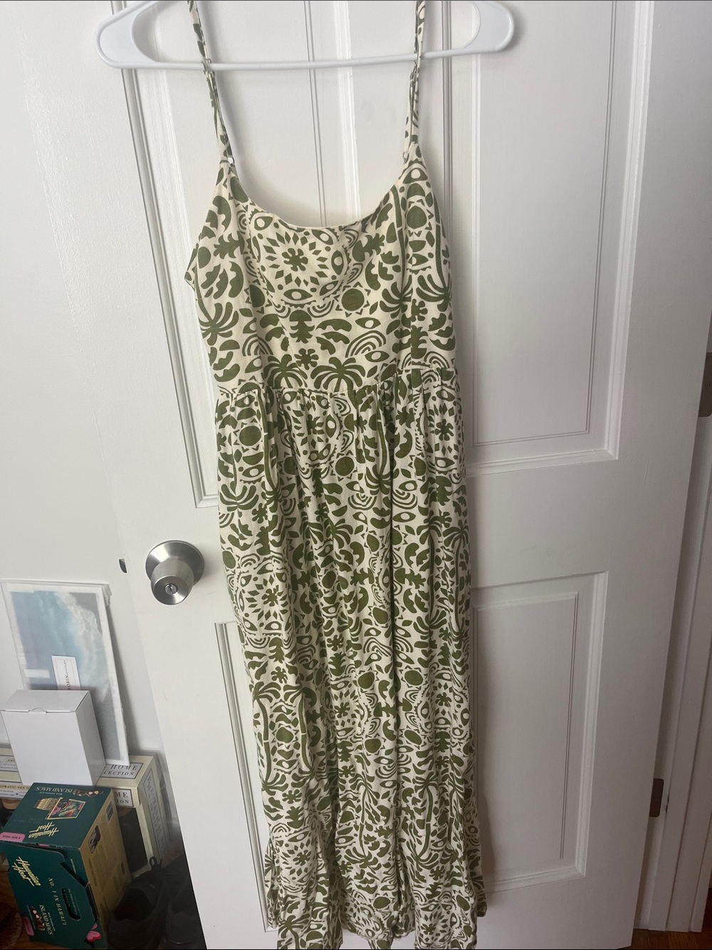 Green Floral Print Maxi Dress - Sleeveless Spaghetti Strap with pockets
